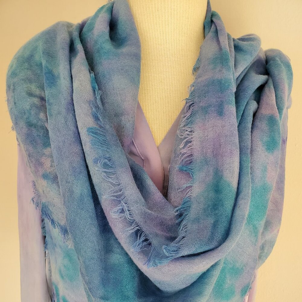 NEW‎ soft silk cashmere Wrap large Scarf tiedyed brunello blue purple gray pink